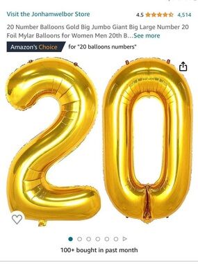 Gold Foil Number 20 Balloons - Party Decoration